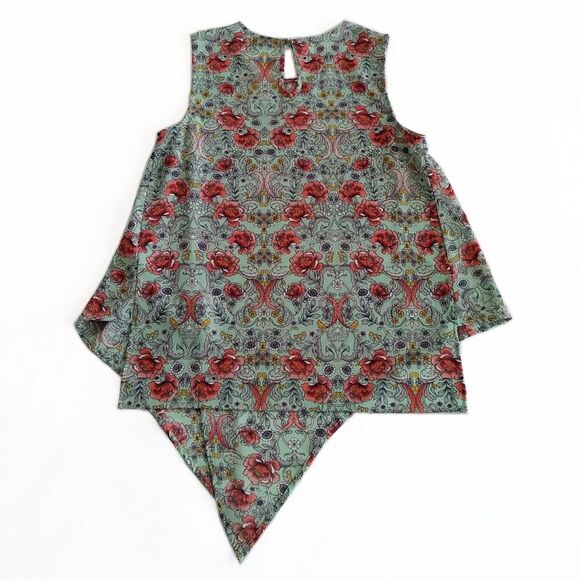 LABEL RACHEL RACHEL ROY FLORAL BLOUSE SIZE M HI-LO TIE FRONT SLEEVELESS - Picture 4 of 7